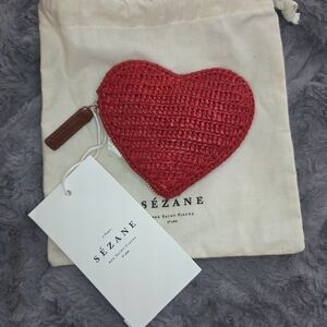 Sezane Heart Raffia Coin Purse NWT